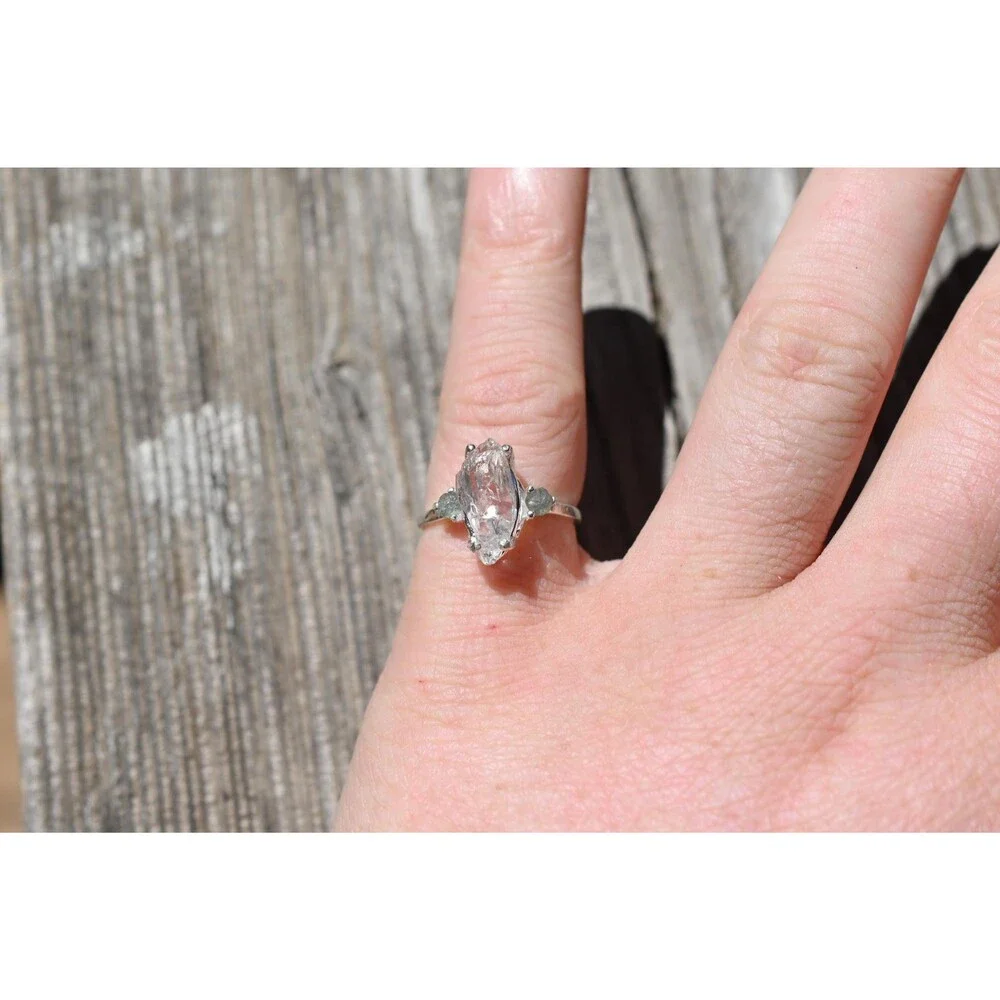 Engagement ring Montana sapphire and Lake County diamond  size 5 6 7 8 9 10 avel